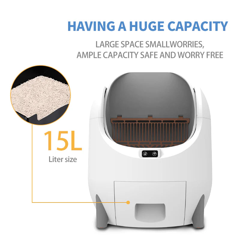 HEYBO Automatic Cat Litter Box Open — App-Controlled, Large Capacity