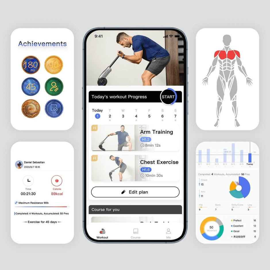 [USA Direct] HALYTUS Hookee plus Smart Fitness Equipment 5-100 Lbs Resistance 20 Levels Adjustable Resistance App Accurate Recording Training of Abdomen Hips Legs for Home Gym Workout