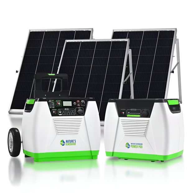 1800-Watt/2880W Peak Push Button Start Solar Powered Portable Generator with Power Pod and Three 100W Solar Panels