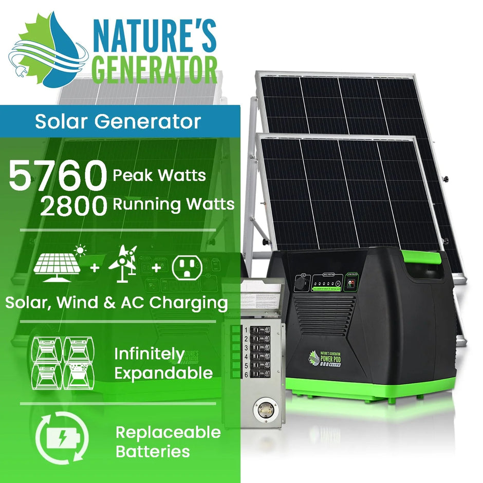 Nature'S Generator Elite Platinum - PE System:Nature'S Generator Elite+1200W Nature'S Generator Power Pod Elite+4Pcs 100W Solar Panel+Power Transfer Kit Elite