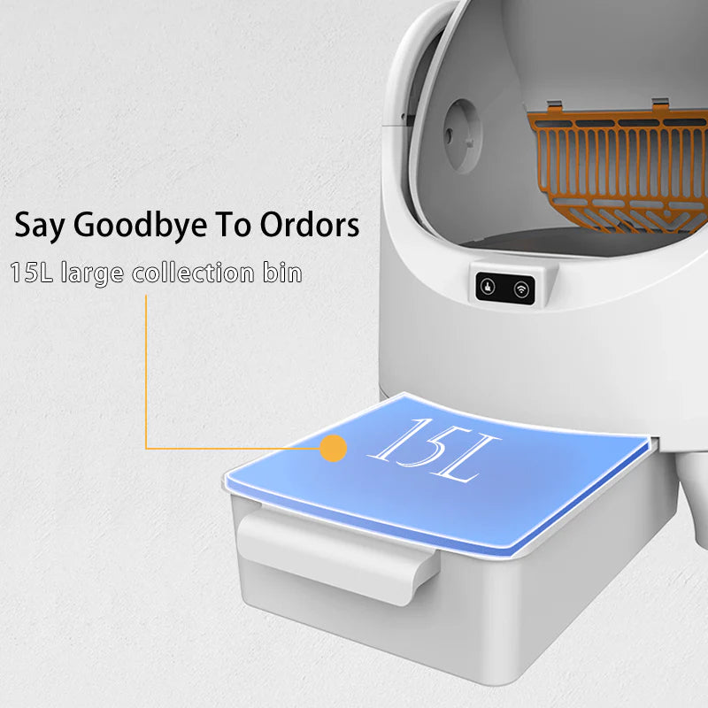 HEYBO Automatic Cat Litter Box Open — App-Controlled, Large Capacity