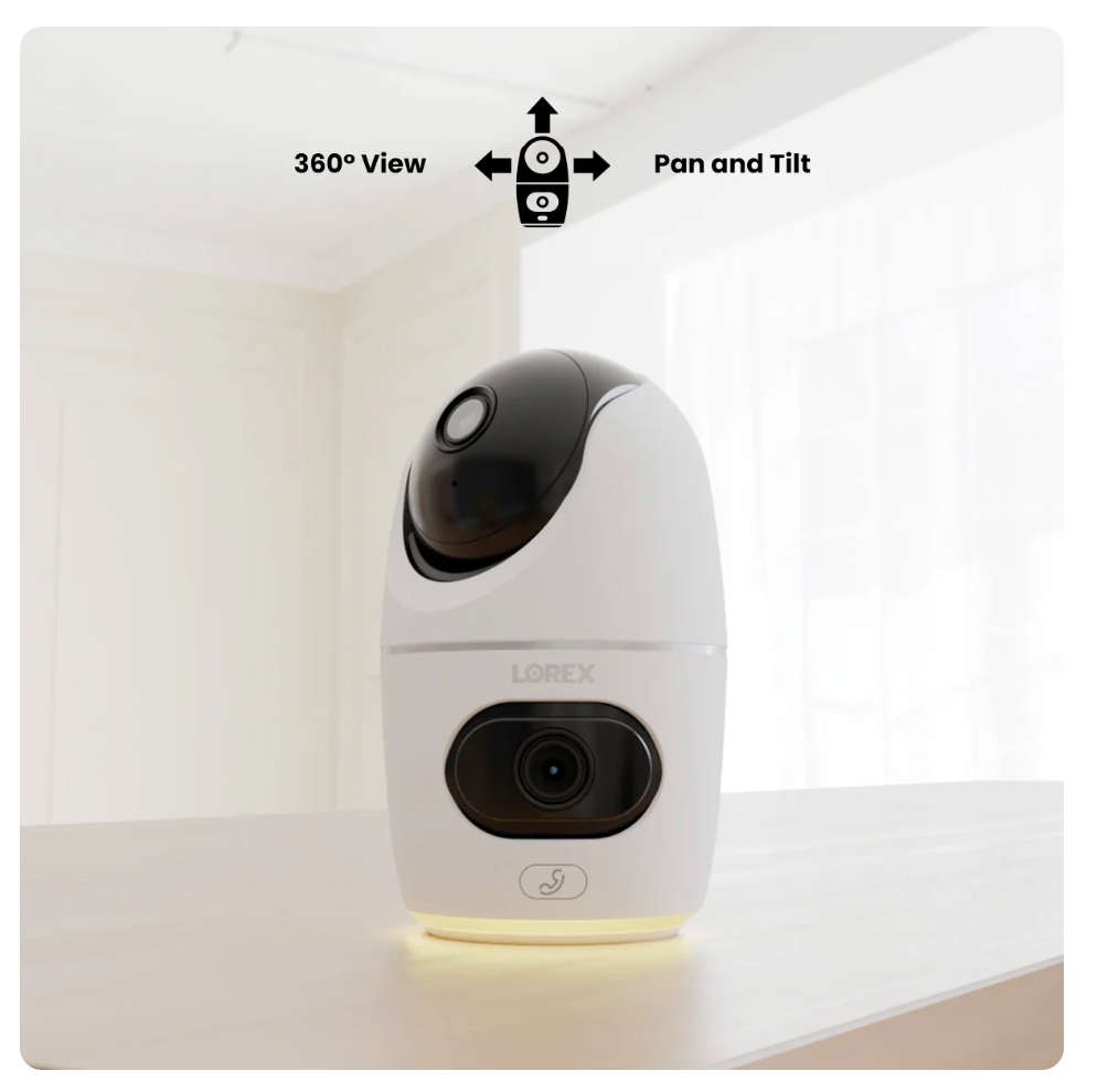 Lorex 2K Wireless Dual-Lens Indoor Pan-Tilt Security Camera – AC-Powered Wi-Fi (Cloud-Enabled, No PoE)