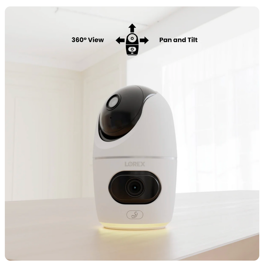 Lorex 2K Wireless Dual-Lens Indoor Pan-Tilt Security Camera – AC-Powered Wi-Fi (Cloud-Enabled, No PoE)