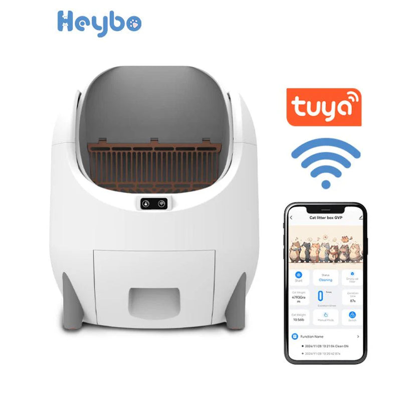 HEYBO Automatic Cat Litter Box Open — App-Controlled, Large Capacity
