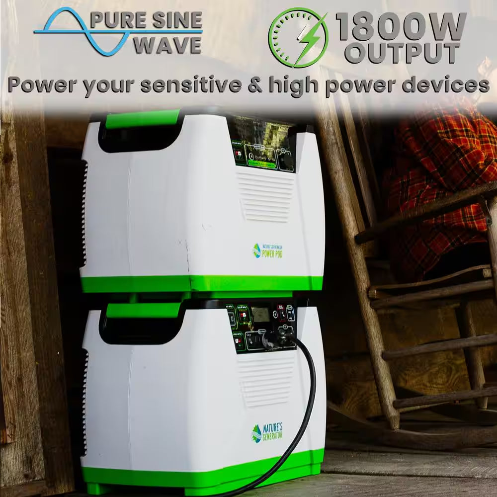 1800-Watt/2880W Peak Push Button Start Solar Powered Portable Generator with Power Pod and Three 100W Solar Panels